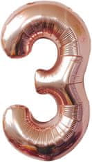 Fóliový balón narozeninové číslo 3, ružovo zlatý 82cm
