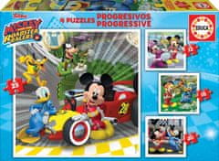 Educa  Puzzle Mickey a závodníci 4v1 (12,16,20,25 dílků)
