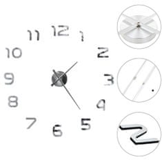 shumee 3D Nástěnné hodiny s moderním designem 100 cm XXL stříbrné