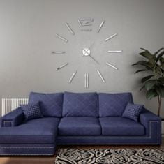 shumee 3D Nástěnné hodiny s moderním designem 100 cm XXL stříbrné