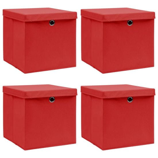 Greatstore Úložné boxy s víky 4 ks červené 32 x 32 x 32 cm textil