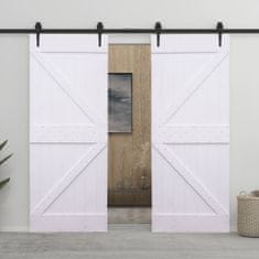 Greatstore Posuvné dveře s kováním 90 x 210 cm masivní borovice bílé