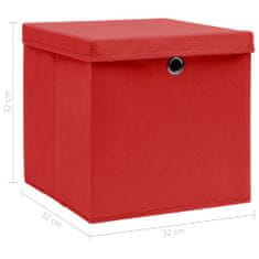 shumee Úložné boxy s víky 4 ks červené 32 x 32 x 32 cm textil