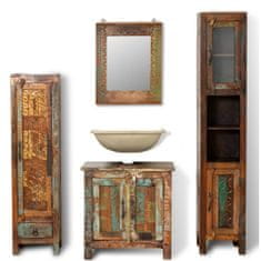 Greatstore Koupelnový set 3 různých skříněk z recyklovaného masivu, zrcadlo