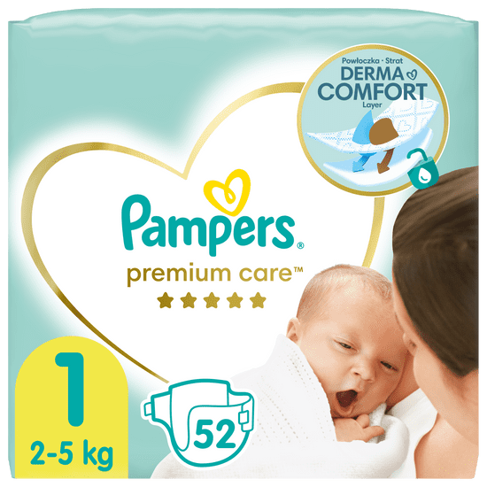 Pampers Premium Care Plenky, Velikost 1, 52 ks, 2kg-5kg