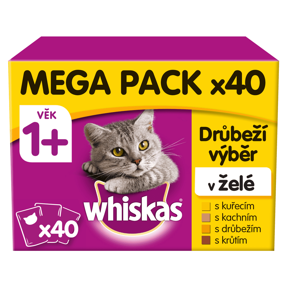 Whiskas kapsičky drůbeží výběr v želé pro dospělé kočky 40 x 100g