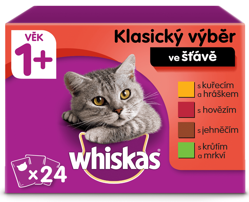 Whiskas kapsičky klasický výběr se zeleninou ve šťávě pro dospělé kočky 24 x 100g