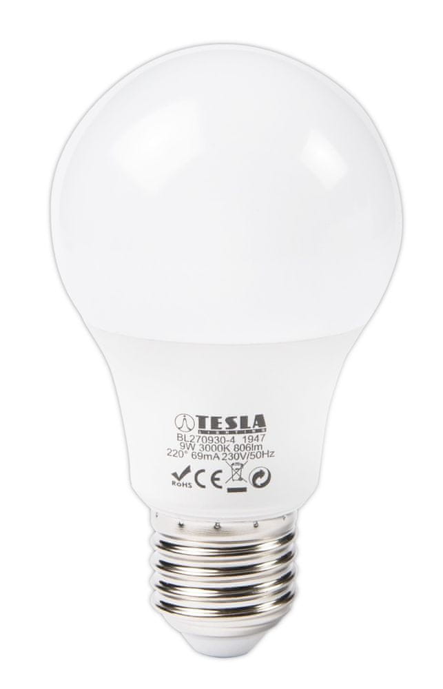 Tesla Lighting LED žárovka BULB, E27, 9W, 230V, 806lm, 25 000h, 3000K teplá bílá, 220°