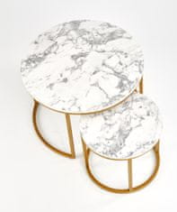 Halmar Kulatý konferenční stolek (2 ks) Paola - bílý mramor / zlatý
