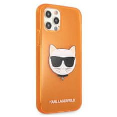 Karl Lagerfeld KLHCP12LCHTRO hard silikonové pouzdro iPhone 12 Pro Max 6.7" orange glitter Choupette fluo