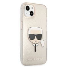 Karl Lagerfeld KLHCP13MKHTUGLGO hard silikonové pouzdro iPhone 13 6.1" gold Glitter Karl`s Head