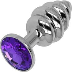 LOLO tvarovaný anální kolík s fialovým krystalem - 3 cm