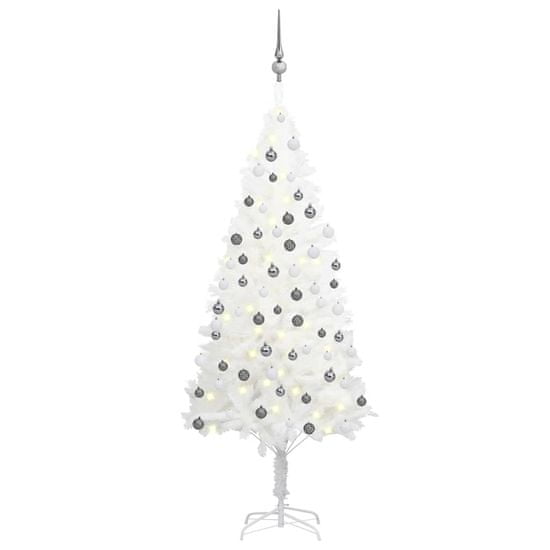 Vidaxl Umělý vánoční stromek s LED diodami a sadou koulí bílý 150 cm