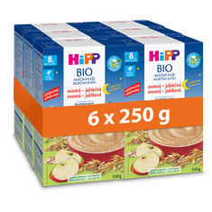 HiPP BIO Mléčná kaše na dobrou noc ovesná-jablečná od 8.měsíce, 6 x 250g