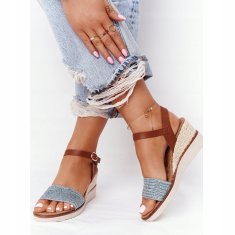 Eve Pletené sandály na podpatku v modré barvě velikost 41