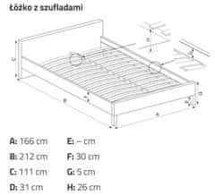 ATAN Manželská postel GORASHI 160x200 cm - šedá/ořech