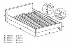ATAN Manželská postel GRACE 160x200 cm - šedá