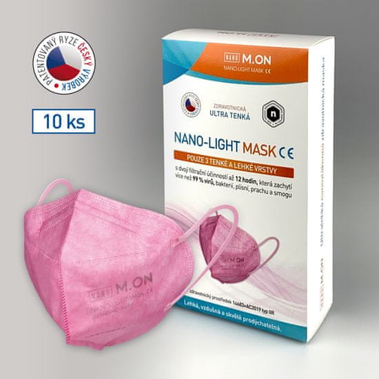 NANO M.ON LIGHT MASK (10 ks) "CE" nanorouška ve tvaru respirátoru - růžová barva (nanomon)