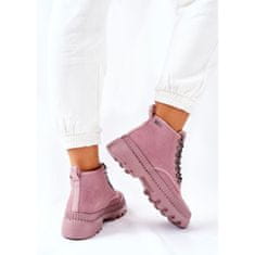 Big Star Kožené boty Trapper Boots Pink velikost 38