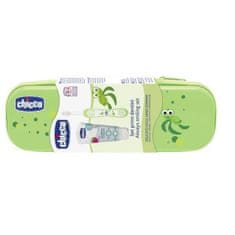 Chicco Set zubní kartáček s pouzdrem + pasta od 12m+ zelená