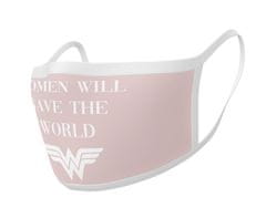 CurePink Ochranná rouška na ústa Wonder Woman: Save The World (univerzální) růžová