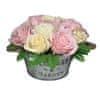 Mýdlová kytice v plechovém květináči - Růžovo bílá