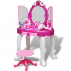 Greatstore Dětský toaletní stolek na hraní s 3 zrcadly, světly a zvukovými efekty