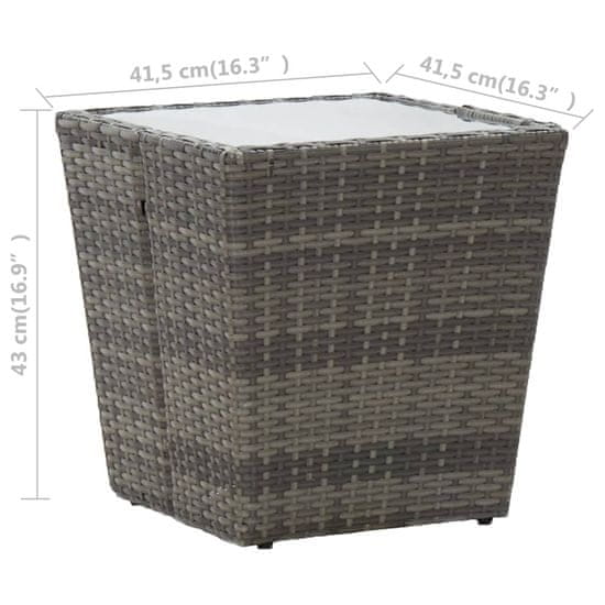 Greatstore Čajový stolek šedý 41,5 x 41,5 x 43 cm polyratan tvrzené sklo