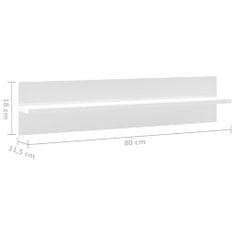 Greatstore Nástěnné police 2 ks bílé vysoký lesk 80x11,5x18 cm dřevotříska
