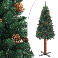Greatstore Úzký vánoční stromeček pravé dřevo a šišky zelený 150 cm PVC