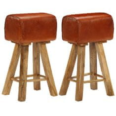shumee Barové židle 2 ks pravá kůže a masivní mangovníkové dřevo