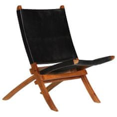 Greatstore Skládací relaxační židle černá pravá kůže