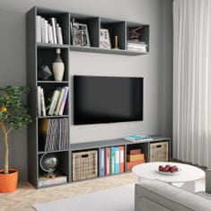 Greatstore 3dílná TV skříňka a knihovna šedá 180 x 30 x 180 cm