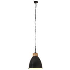 Greatstore Industriální závěsná lampa černá železo masivní dřevo 35 cm E27