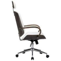 shumee Otočná kancelářská židle s opěrkou hlavy bílá umělá kůže ohýbané dřevo