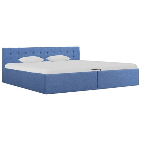 Greatstore Rám postele s úložným prostorem modrý textil 180 x 200 cm