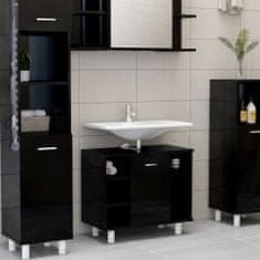 Greatstore 3dílný set koupelnového nábytku černý vysoký lesk dřevotříska