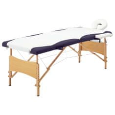 shumee vidaXL skládací masážní stůl, 2zónový, dřevěný, bílý a fialový