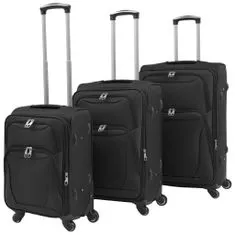 Vidaxl 3dílná souprava měkkých kufrů na kolečkách, černá