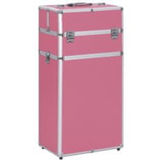 Greatstore Kosmetický kufřík na kolečkách hliník růžový