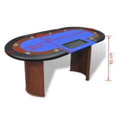 Vidaxl Pokerový stůl pro 10 hráčů, zóna pro dealera + držák na žetony, modrý