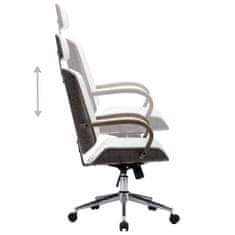 shumee Otočná kancelářská židle s opěrkou hlavy bílá umělá kůže ohýbané dřevo