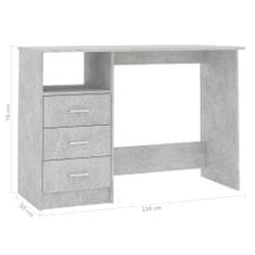 Greatstore Psací stůl se zásuvkami betonově šedý 110x50x76 cm dřevotříska