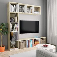 Greatstore 3dílná TV skříňka a knihovna bílá sonoma dub 180 x 30 x 180 cm