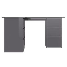 Greatstore Rohový psací stůl šedý vysoký lesk 145x100x76 cm dřevotříska