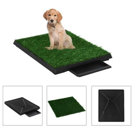 Greatstore Toaleta pro psy s nádobou a umělou trávou zelená 63x50x7 cm WC