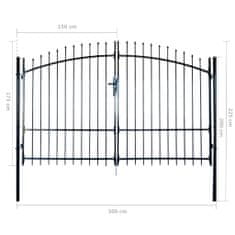 Greatstore Dvoukřídlá plotová brána s hroty nahoře 300 x 225 cm