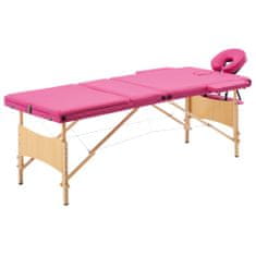 shumee Skládací masážní stůl 3 zóny dřevěný růžový