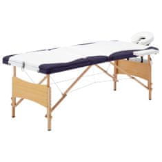 Vidaxl Skládací masážní stůl 3 zóny dřevo bílo-fialový