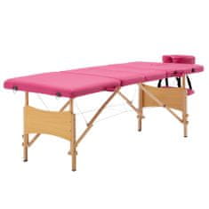 Greatstore Skládací masážní stůl 4 zóny dřevěný růžový